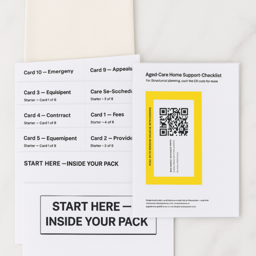 Old Age Plan – 10-Card Aged Care Roadmap Starter Pack with calico bag and checklist