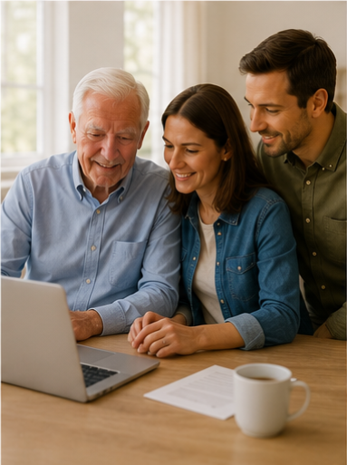 family learning about in-home aged care support together