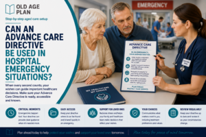 Older Australian patient and family discussing an Advance Care Directive with hospital healthcare staff during an emergency situation