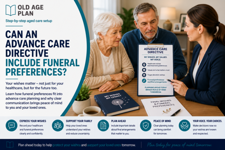Older Australian couple discussing funeral preferences and Advance Care Directive planning with a professional advisor