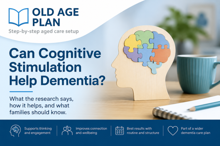 Can cognitive stimulation help dementia cover image showing brain puzzle and Old Age Plan logo