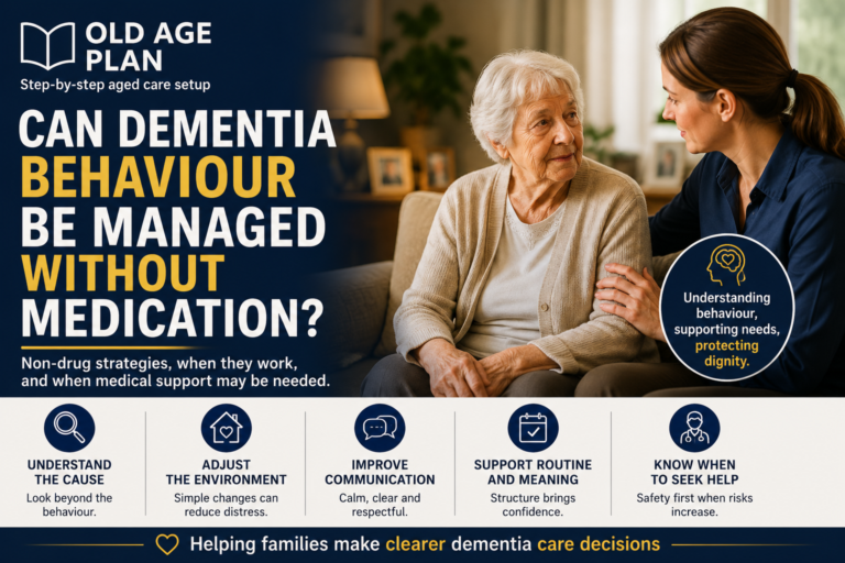 Can Dementia Behaviour Be Managed Without Medication cover image showing carer supporting older woman to represent non-drug dementia behaviour support