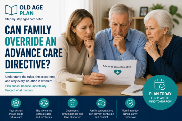Can family override an Advance Care Directive? Family members reviewing advance care planning documents and discussing future health care decisions.