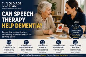 Can Speech Therapy Help Dementia cover image showing speech pathologist supporting older woman with communication and swallowing support