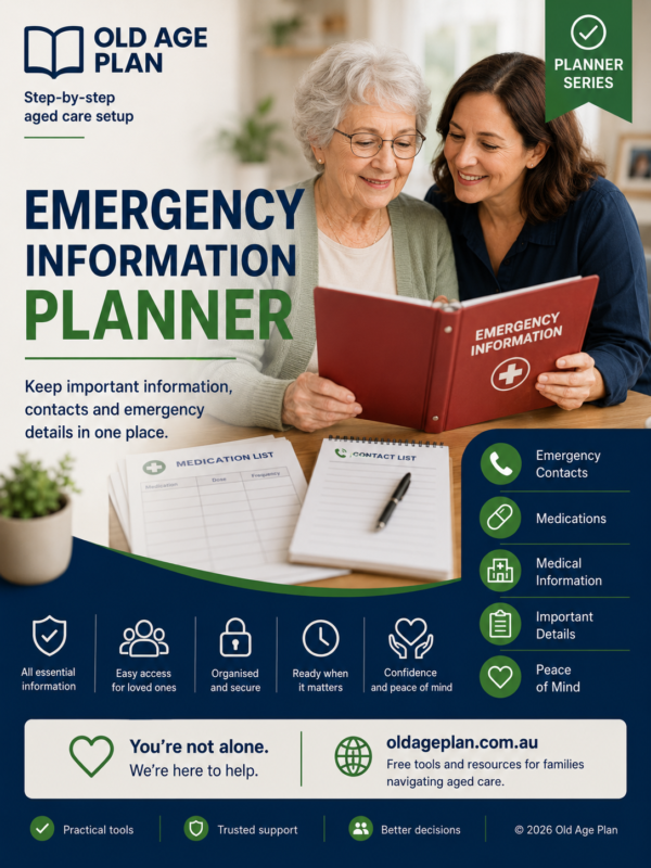 Emergency Information Planner Cover – Old Age Plan aged care resource