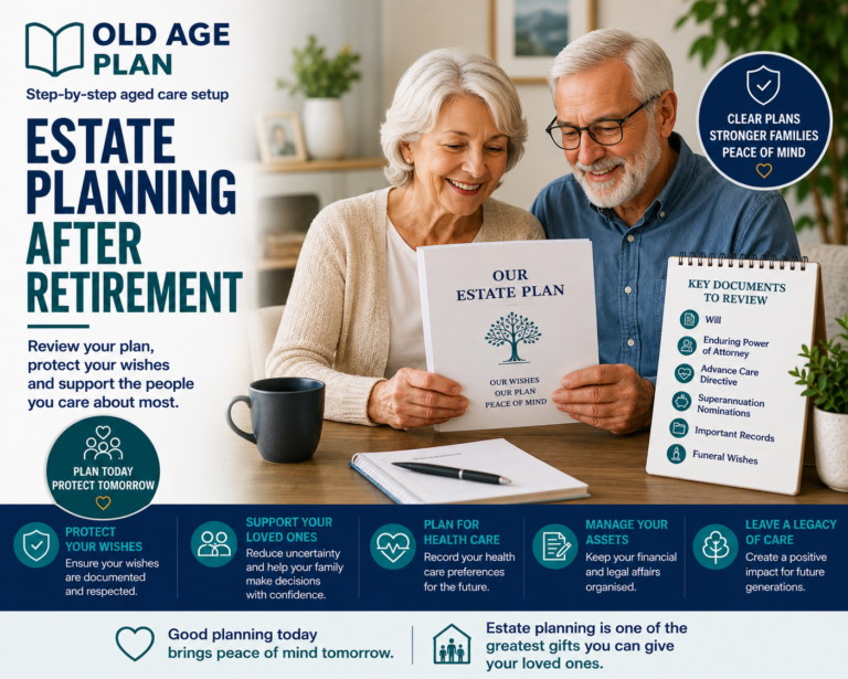 Estate Planning After Retirement guide explaining retirement estate planning, Wills, Enduring Power of Attorney, Advance Care Directives and future care planning.