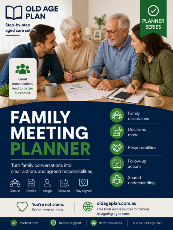 Family Meeting Planner Cover Family Meeting Planner Cover – Old Age Plan aged care resource