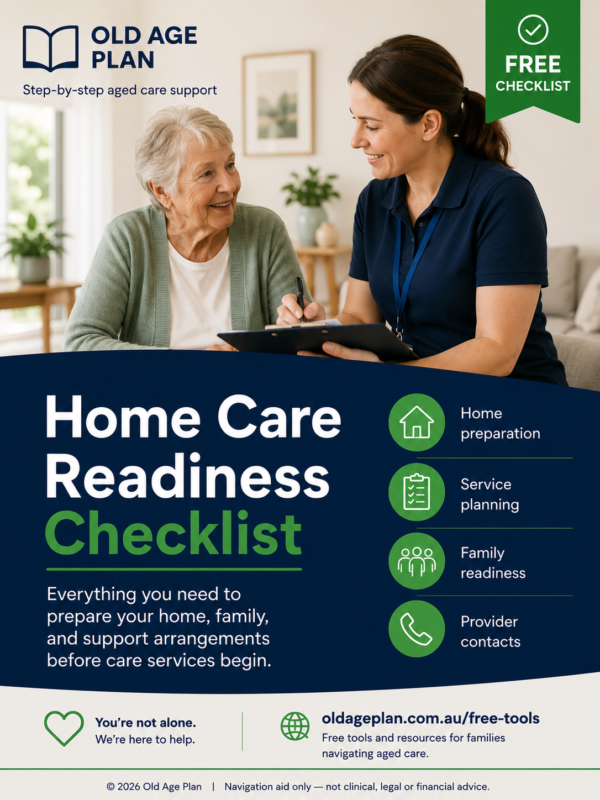 Home Care Readiness Checklist Cover Home Care Readiness Checklist Cover – Old Age Plan aged care resource