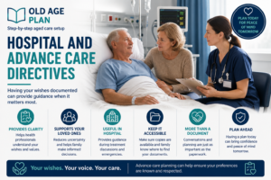 Hospital and Advance Care Directives guide showing future health care planning, hospital decision-making and advance care planning discussions.