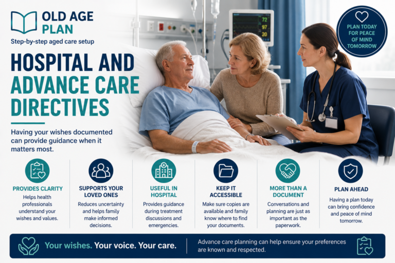 Hospital and Advance Care Directives guide showing future health care planning, hospital decision-making and advance care planning discussions.