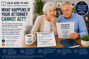 Older Australian couple reviewing Enduring Power of Attorney documents and discussing backup attorney arrangements