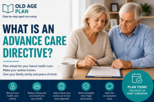 What Is An Advance Care Directive? Older couple reviewing future health care documents while planning medical wishes and family decision-making.