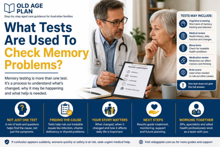 What tests are used to check memory problems guide for Australian families by Old Age Plan