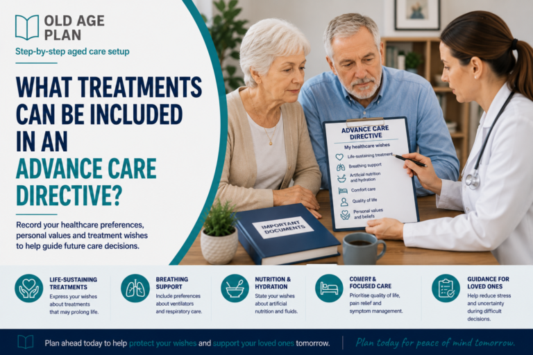Older Australian couple reviewing healthcare treatment preferences and an Advance Care Directive with a healthcare professional