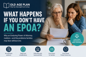 What happens if you don't have an EPOA? Older family members reviewing important documents and learning why Enduring Power of Attorney matters for future planning.