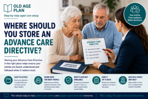 Older Australian woman reviewing an Advance Care Directive with a family member and discussing where important healthcare documents should be stored