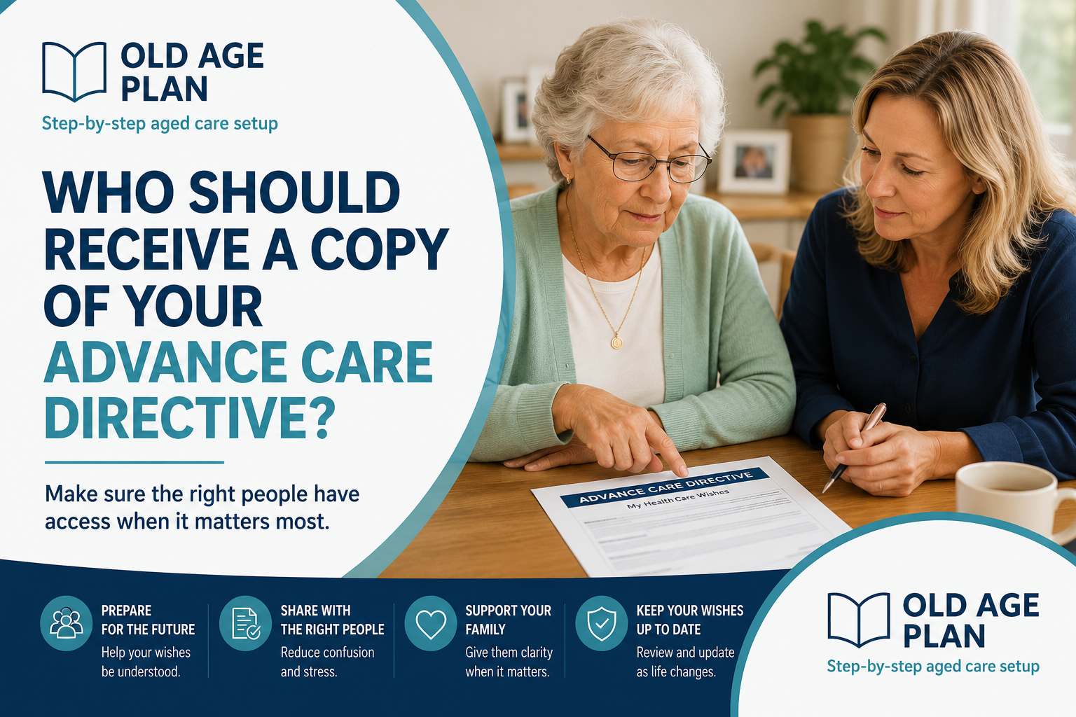 Older Australian woman reviewing an Advance Care Directive with her daughter at home