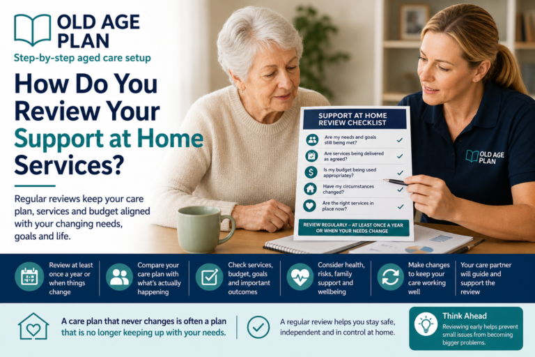 Older Australian reviewing Support at Home services and care plan with a care partner
