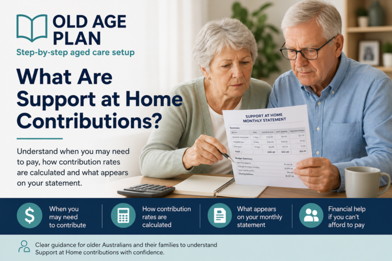 Older couple reviewing Support at Home contributions and monthly aged care statement