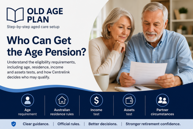 Older Australian couple reviewing Age Pension eligibility information together