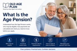 Older Australian couple reviewing Age Pension information together
